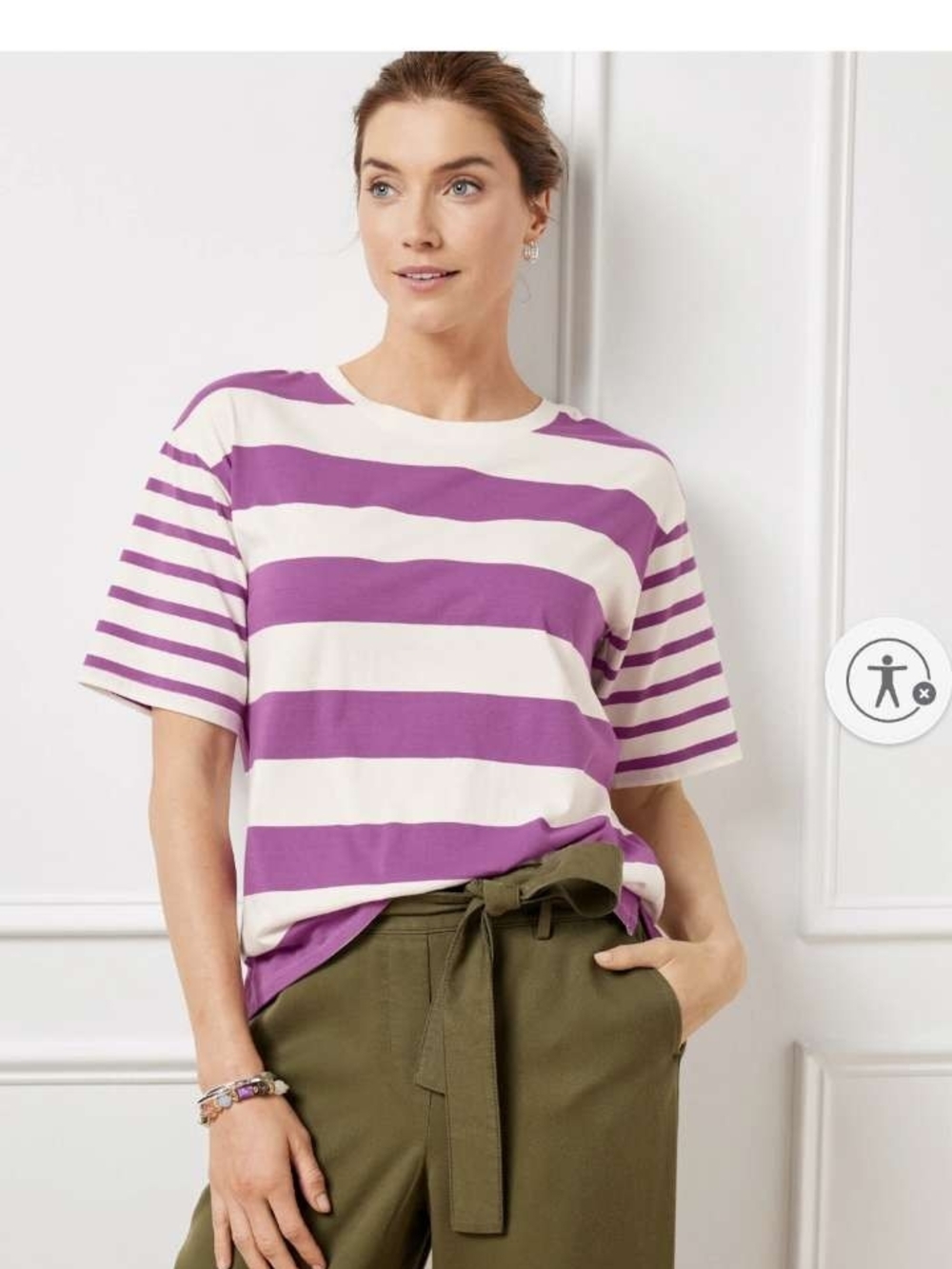 Talbots-NWT-Boxy Crewneck Tee Mixed Stripe-Petite